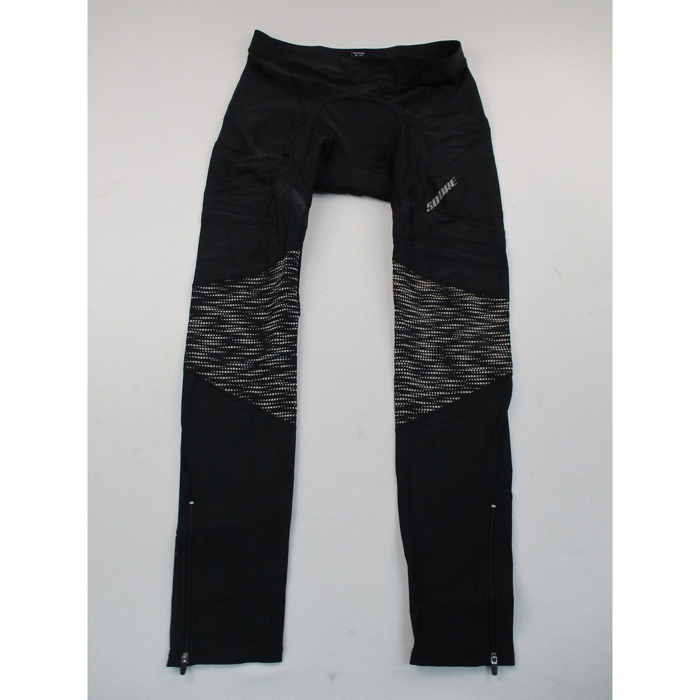 Souke Sports Cycling Tights Men XL Black Padded Reflective Zipper Ankle Pants